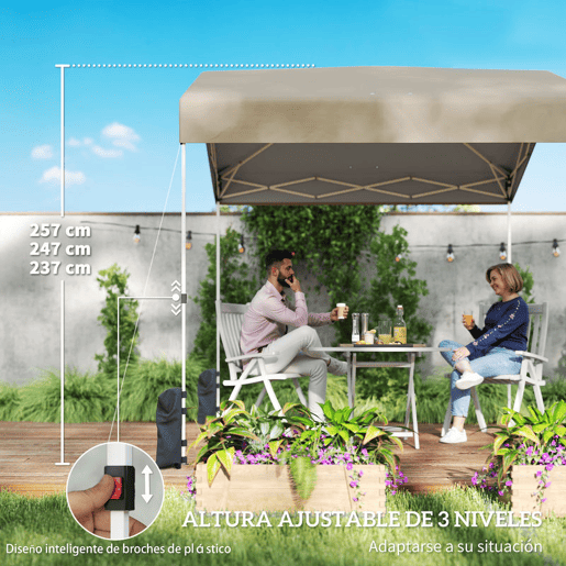Outsunny Tenda Dobrável 2,4x2,4 m - Tenda Pop-up de Jardim com UPF50+, Bloqueio Central, Altura Ajustável, Bolsa de Transporte e Sacos de Areia - Exterior Bege
