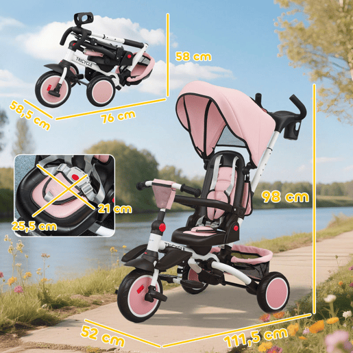 AIYAPLAY Triciclo Evolutivo 6 em 1 Dobrável Bicicleta para Crianças dos 1-5 Anos Assento Giratório 360° Encosto Reclinável com Toldo Pedais Barra de Empurrar Cesto Apoios para os Pés Rosa AIYAPLAY Triciclo Evolutivo 6 em 1 Dobrável Bicicleta para Crianças dos 1-5 Anos Assento Giratório 360° Encosto Reclinável com Toldo Pedais Barra de Empurrar Cesto Apoios para os Pés Rosa