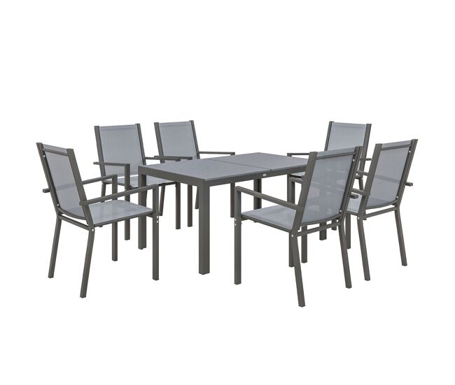 Outsunny conjunto de mesa y sillas jardín de 7 piezas, muebles de jardín exterior con 6 sillas apilables, mesa con encimera de madera plásticay marco de acero, para terraza, patio, caqui y marrón