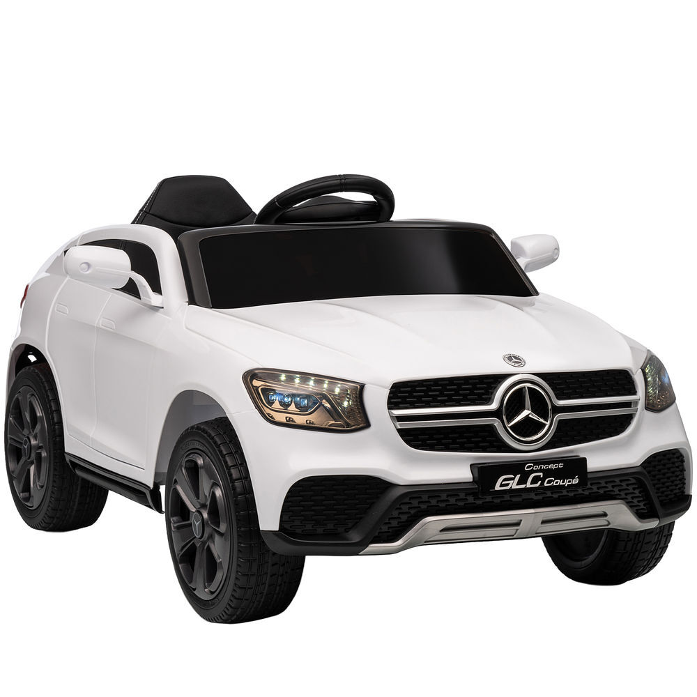 Aiyaplay coche eléctrico para niños mercedes-benz glc, coupé coche de batería 12v con mando a distancia 2,4 g motor doble arranque progresivo 3–5 km/h uso 80 min mp3 bocina y faros led 3-6 años blanco