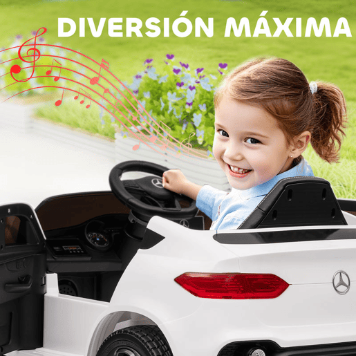 AIYAPLAY Carro Elétrico para Crianças Mercedes-Benz GLC, Coupé de Bateria 12V com Controlo Remoto 2,4 G Motor Duplo Arranque Progressivo 3u20135 kmh Uso 80 Min MP3 Buzina e Faróis LED 3-6 Anos Branco