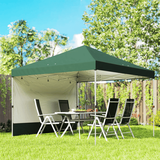 Outsunny Tenda Dobrável 3x3 m Pop-up com Parede Lateral Tenda de Jardim com Proteção UPF50+ Empurre Central Altura Ajustável Bolsa de Transporte Tenda para Campismo Exterior Verde