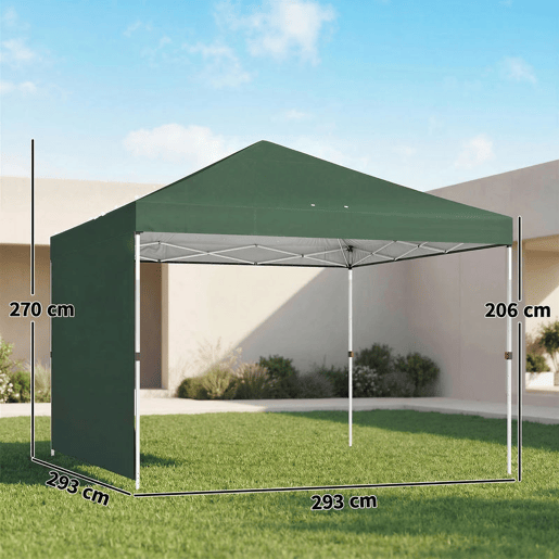 Outsunny Tenda Dobrável 3x3 m Pop-up com Parede Lateral Tenda de Jardim com Proteção UPF50+ Empurre Central Altura Ajustável Bolsa de Transporte Tenda para Campismo Exterior Verde