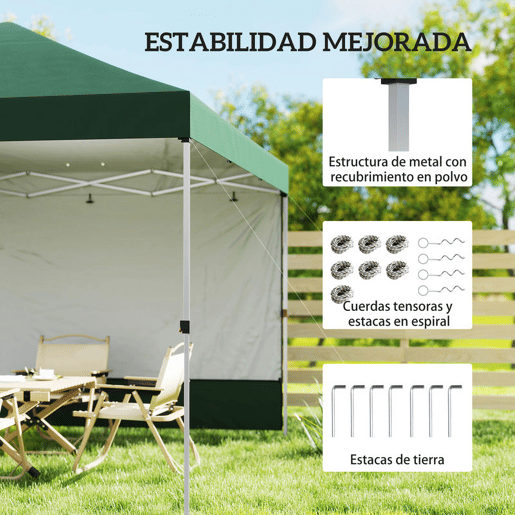 Outsunny Tenda Dobrável 3x3 m Pop-up com Parede Lateral Tenda de Jardim com Proteção UPF50+ Empurre Central Altura Ajustável Bolsa de Transporte Tenda para Campismo Exterior Verde