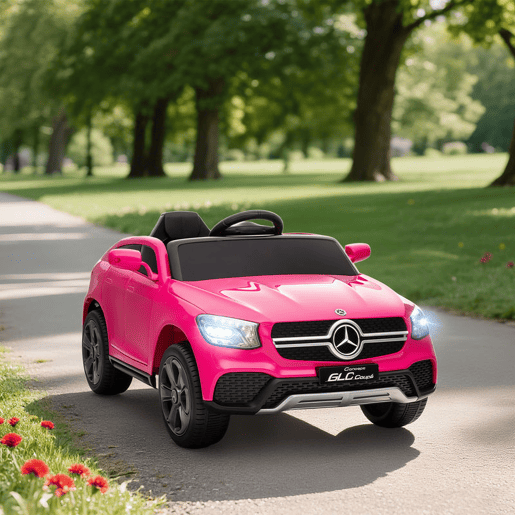 AIYAPLAY Carro Elétrico para Crianças Mercedes-Benz GLC, Coupé com Bateria 12V, Comando à Distância 2,4 G, Motor Duplo, Arranque Progressivo, Velocidade 3u20135 kmh, Uso até 80 Minutos, MP3, Buzina e Faróis LED, Idade 3-6 Anos, Cor Rosa