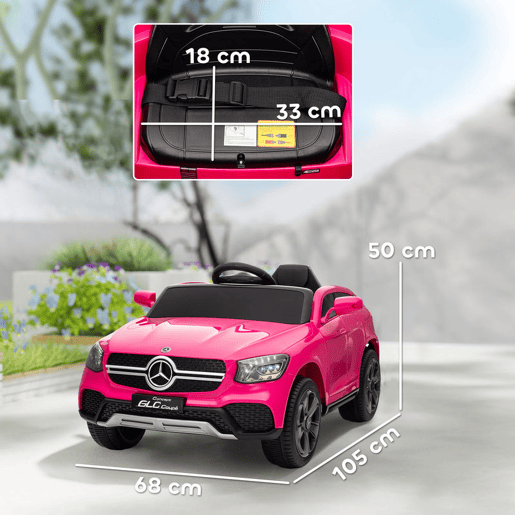 AIYAPLAY Carro Elétrico para Crianças Mercedes-Benz GLC, Coupé com Bateria 12V, Comando à Distância 2,4 G, Motor Duplo, Arranque Progressivo, Velocidade 3u20135 kmh, Uso até 80 Minutos, MP3, Buzina e Faróis LED, Idade 3-6 Anos, Cor Rosa
