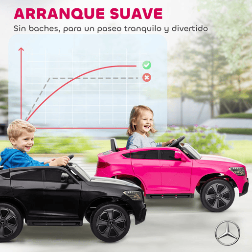 AIYAPLAY Carro Elétrico para Crianças Mercedes-Benz GLC, Coupé com Bateria 12V, Comando à Distância 2,4 G, Motor Duplo, Arranque Progressivo, Velocidade 3u20135 kmh, Uso até 80 Minutos, MP3, Buzina e Faróis LED, Idade 3-6 Anos, Cor Rosa