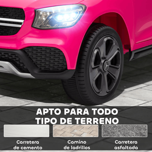 AIYAPLAY Carro Elétrico para Crianças Mercedes-Benz GLC, Coupé com Bateria 12V, Comando à Distância 2,4 G, Motor Duplo, Arranque Progressivo, Velocidade 3u20135 kmh, Uso até 80 Minutos, MP3, Buzina e Faróis LED, Idade 3-6 Anos, Cor Rosa
