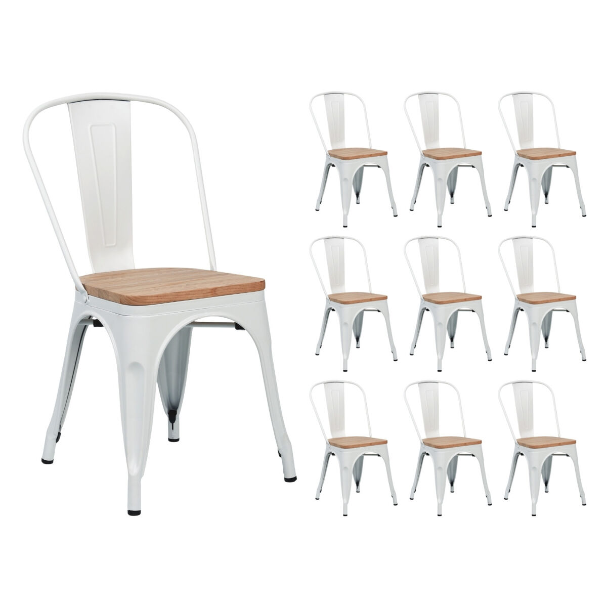 Pack 10 Sillas Industriales de Acero y Madera Thinia Home