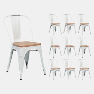 Pack 10 Cadeiras Industriais de Aço e Madeira Thinia Home