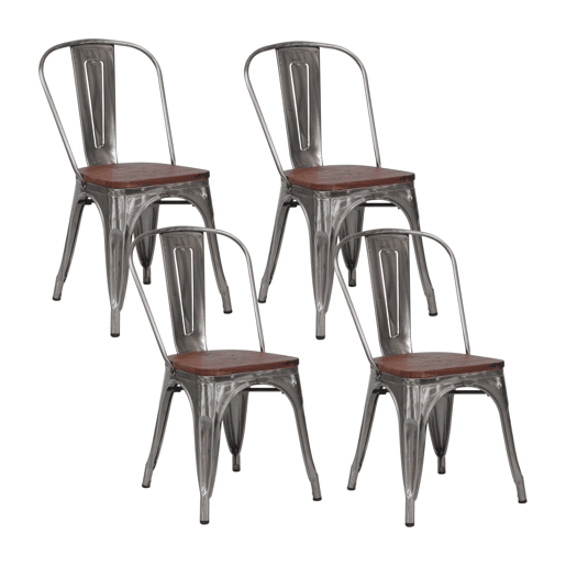 Pack 4 Cadeiras Industriais de Aço e Madeira Thinia Home