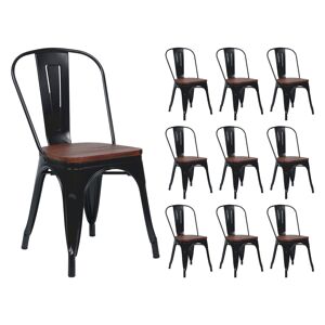 Pack 10 Cadeiras Industriais de Aço e Madeira Thinia Home