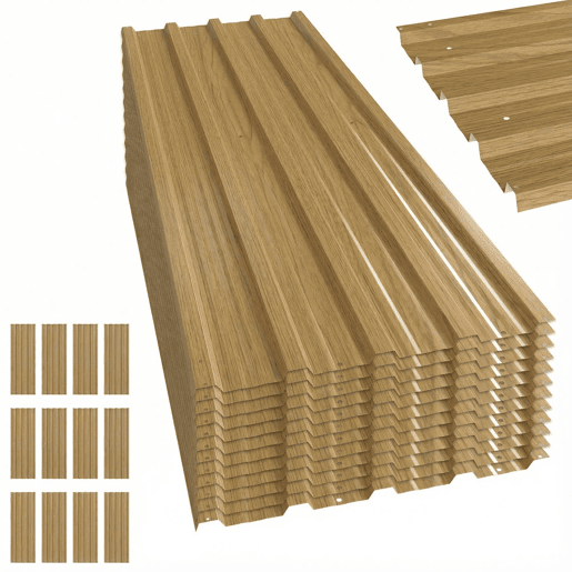Outsunny 12 Painéis para Telhado de Aço Galvanizado Chapas Perfiladas de Telhado 7m² para Abrigo de Ferramentas Cobertura Garagem Exterior 129x45cm Madeira