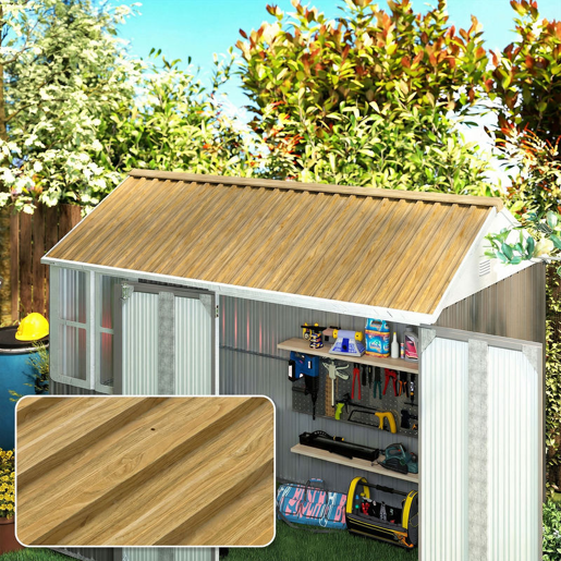 Outsunny 12 Painéis para Telhado de Aço Galvanizado Chapas Perfiladas de Telhado 7m² para Abrigo de Ferramentas Cobertura Garagem Exterior 129x45cm Madeira