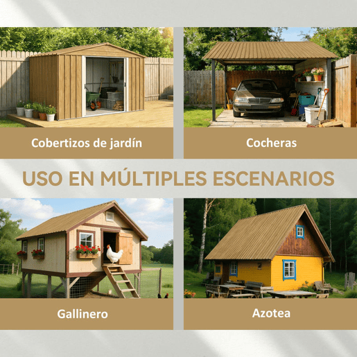 Outsunny 12 Painéis para Telhado de Aço Galvanizado Chapas Perfiladas de Telhado 7m² para Abrigo de Ferramentas Cobertura Garagem Exterior 129x45cm Madeira
