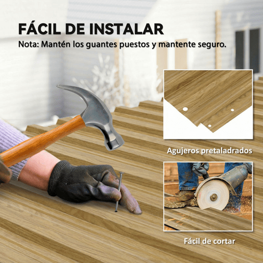 Outsunny 12 Painéis para Telhado de Aço Galvanizado Chapas Perfiladas de Telhado 7m² para Abrigo de Ferramentas Cobertura Garagem Exterior 129x45cm Madeira