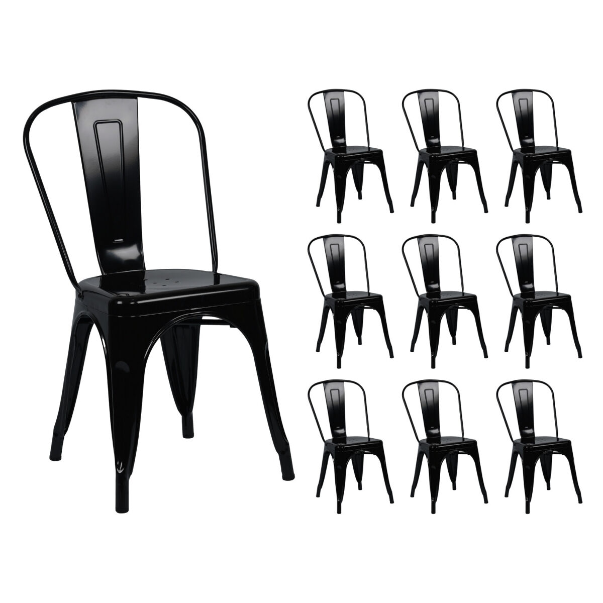 Pack 10 Sillas Apilables Industriales de Acero Thinia Home