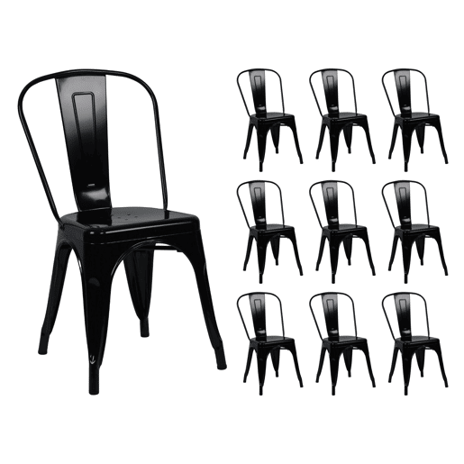 Pack 10 Cadeiras Empilháveis Industriais de Aço Thinia Home