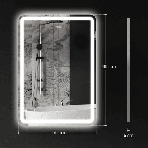 HOMCOM Espelho Casa de banho com Luzes LED 70x100 cm Espelho de Parede Antiembaciamento com 3 Temperaturas de Cor Ajustável e Função de Memória Horizontal e Vertical Prata