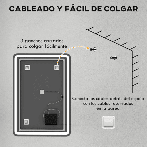 HOMCOM Espelho Casa de banho com Luzes LED 70x100 cm Espelho de Parede Antiembaciamento com 3 Temperaturas de Cor Ajustável e Função de Memória Horizontal e Vertical Prata