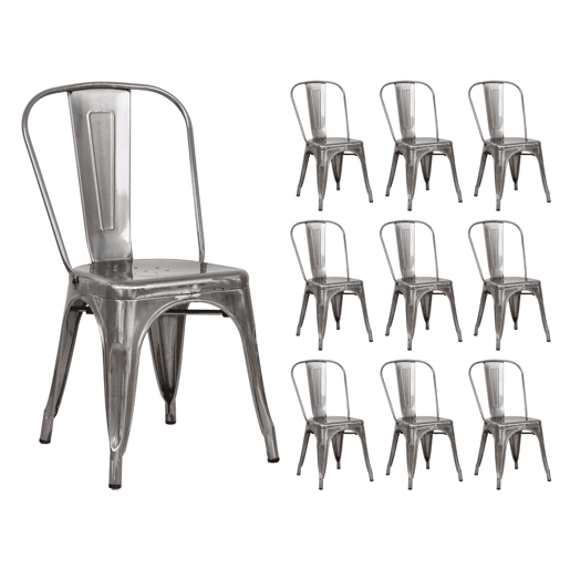 Pack 10 Cadeiras Empilháveis Industriais de Aço Thinia Home