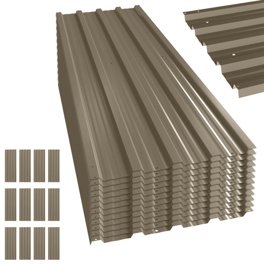 Outsunny 12x Painéis para Telhado de Aço Galvanizado, Chapas Perfiladas para Telhado 7m² para Abrigos Garagens Exterior 129x45cm Castanho