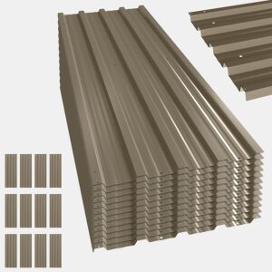 Outsunny 12x Painéis para Telhado de Aço Galvanizado, Chapas Perfiladas para Telhado 7m² para Abrigos Garagens Exterior 129x45cm Castanho