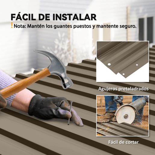 Outsunny 12x Painéis para Telhado de Aço Galvanizado, Chapas Perfiladas para Telhado 7m² para Abrigos Garagens Exterior 129x45cm Castanho