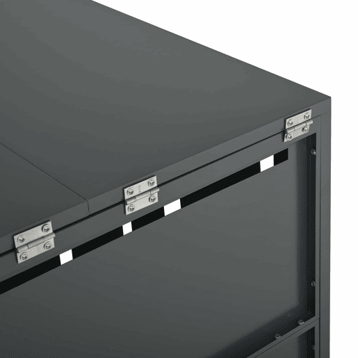 Caixa para contentores de lixo com tampa basculante - Compartimentos de armazenamento para lixo, Fecho, Duas portas, Painel da porta com veios verticais de madeira, Rodapé oco em forma de losango - Cinza, Madeira