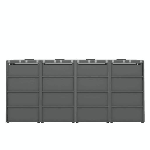 Caixa para lixo com tampa articulada - Compartimentos de armazenamento para lixo, Fecho, Quatro portas, Painel da porta com veios de madeira verticais, Base oca em forma de losango - Cinza, Madeira