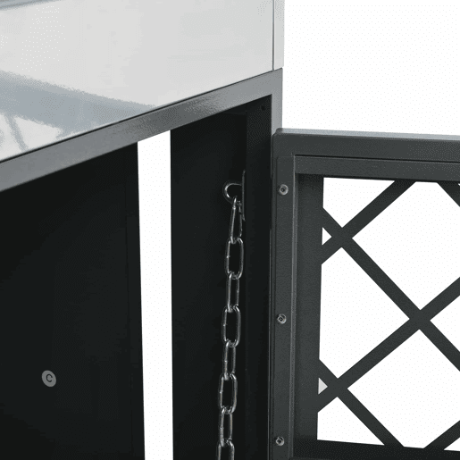 Contentor de lixo exterior 132x80x124,5 cm - com orifícios de ventilação em forma de losango, compartimentos para resíduos, fechadura, duas portas e superfície para plantas - Cinza e Madeira