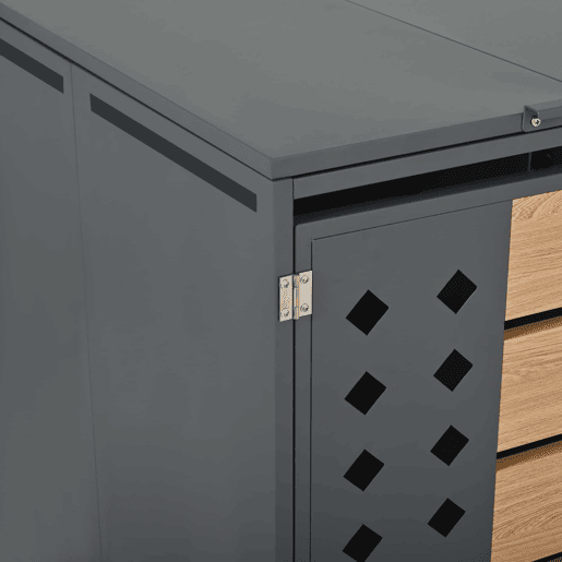 Caixa para lixo - 2 portas, com fechadura, tampa basculante, painel da porta em forma de diamante - Cinza, Madeira