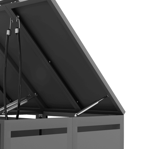 Caixa para lixo 132x80x118 cm - Com tampa rebatível, compartimentos para armazenamento de lixo, com fechadura, duas portas, recortes em forma de losango, painéis de madeira com veios horizontais - Cinza, Madeira