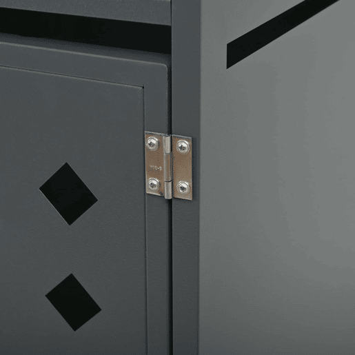 Caixa para lixo - Painéis de madeira horizontais - Compartimentos para armazenamento de lixo - Fecho - Duas portas - Área para plantas - Painel da porta com padrão diamante - Cinza, Madeira