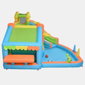 Castelo insuflável para crianças 360x350x210 cm - Parque aquático insuflável com escorrega, cesto de basquetebol e cozinha de brincar - Tecido Oxford - Colorido