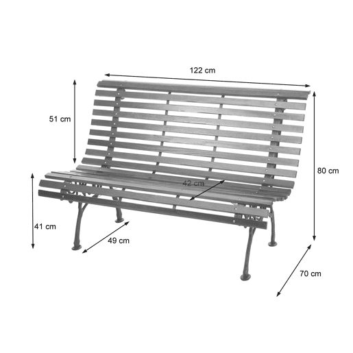 Banco de jardim com encosto de madeira marrom 2 lugares 122 cm 22 kg 04_0005833