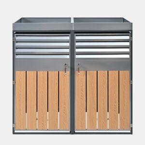 Contentor do lixo 132x80x124,5 cm - com ventilação de ripas, com fechadura, 2 portas, área para plantas - CinzaMadeira