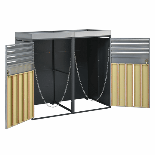 Contentor do lixo 132x80x124,5 cm - com ventilação de ripas, com fechadura, 2 portas, área para plantas - CinzaMadeira