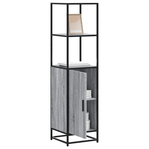 Armário alto - Bufete - Móvel de apoio 35,5x35x139 cm madeira e metal cinza sonoma pt1478