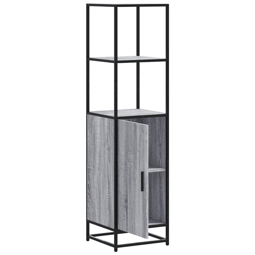 Armário alto - Bufete - Móvel de apoio 35,5x35x139 cm madeira e metal cinza sonoma pt1478
