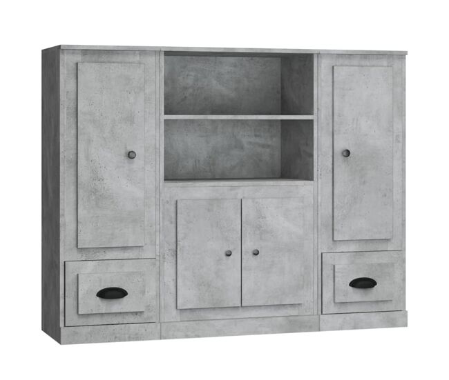 Aparador alto - mueble de almacenamiento 3 piezas madera contrachapada gris hormigón es302