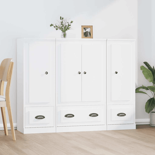Aparadores - Bufetes - Móveis de apoio altos 3 pcs derivados de madeira branco pt5328