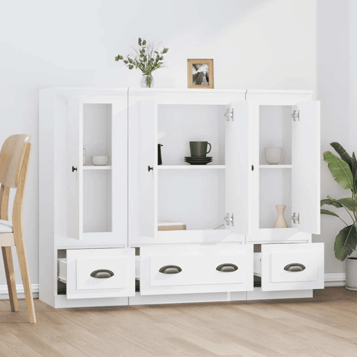 Aparadores - Bufetes - Móveis de apoio altos 3 pcs derivados de madeira branco pt5328