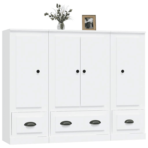 Aparadores - Bufetes - Móveis de apoio altos 3 pcs derivados de madeira branco pt5328