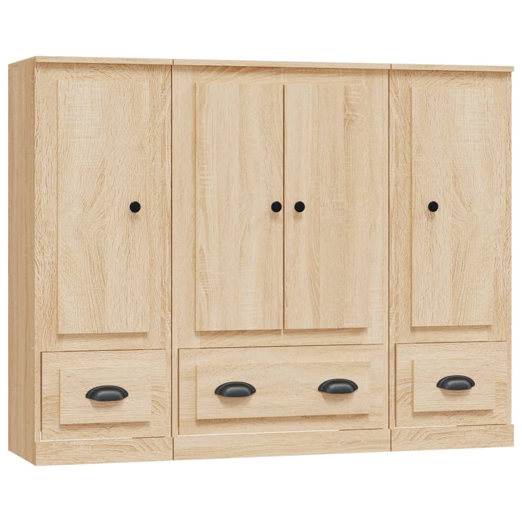 Aparador alto - mueble de almacenamiento 3 piezas madera contrachapada roble sonoma es310