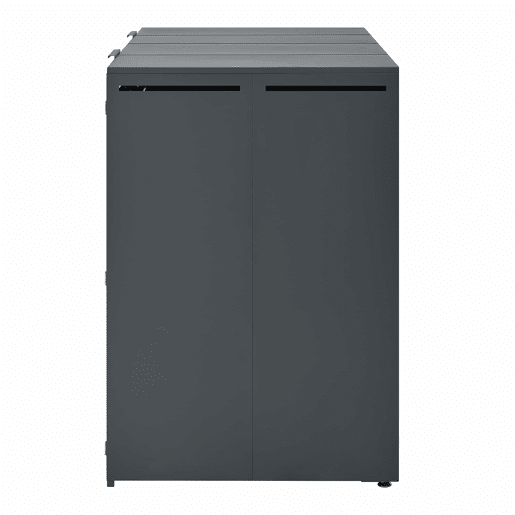 Contentor do lixo 132x80x118,5 cm - com tampa basculante, ventilação com ripas, compartimentos para lixo, com fechadura, duas portas - Cinza, Madeira