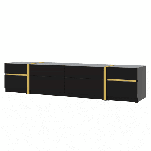 Móvel de TV 180 cm - Acabamento alto brilho, bordas douradas, com gavetas e portas, estilo moderno, grande capacidade de armazenamento - Preto
