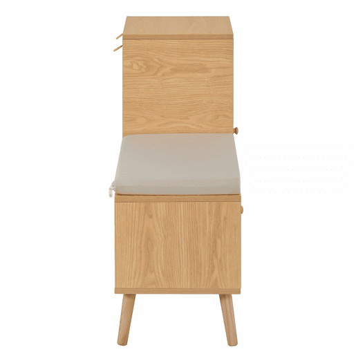 Sapateira com banco de entrada - Rattan, com almofada de assento, gavetas e compartimentos abertos, 1 porta - Natural