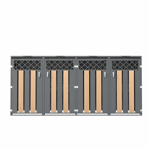 Contentor do lixo - com tampa basculante, ventilação romboidal, com fecho, duas portas - CinzaMadeira