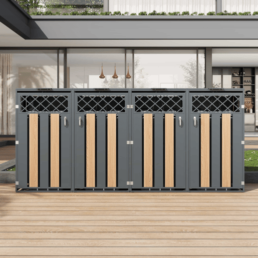 Contentor do lixo - com tampa basculante, ventilação romboidal, com fecho, duas portas - CinzaMadeira